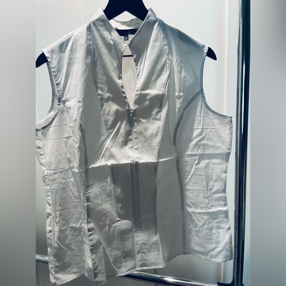 Ming Wang Mandarin Collar Sleeveless Zipper Front Cotton Blend Washable L Blouse - Picture 1 of 8